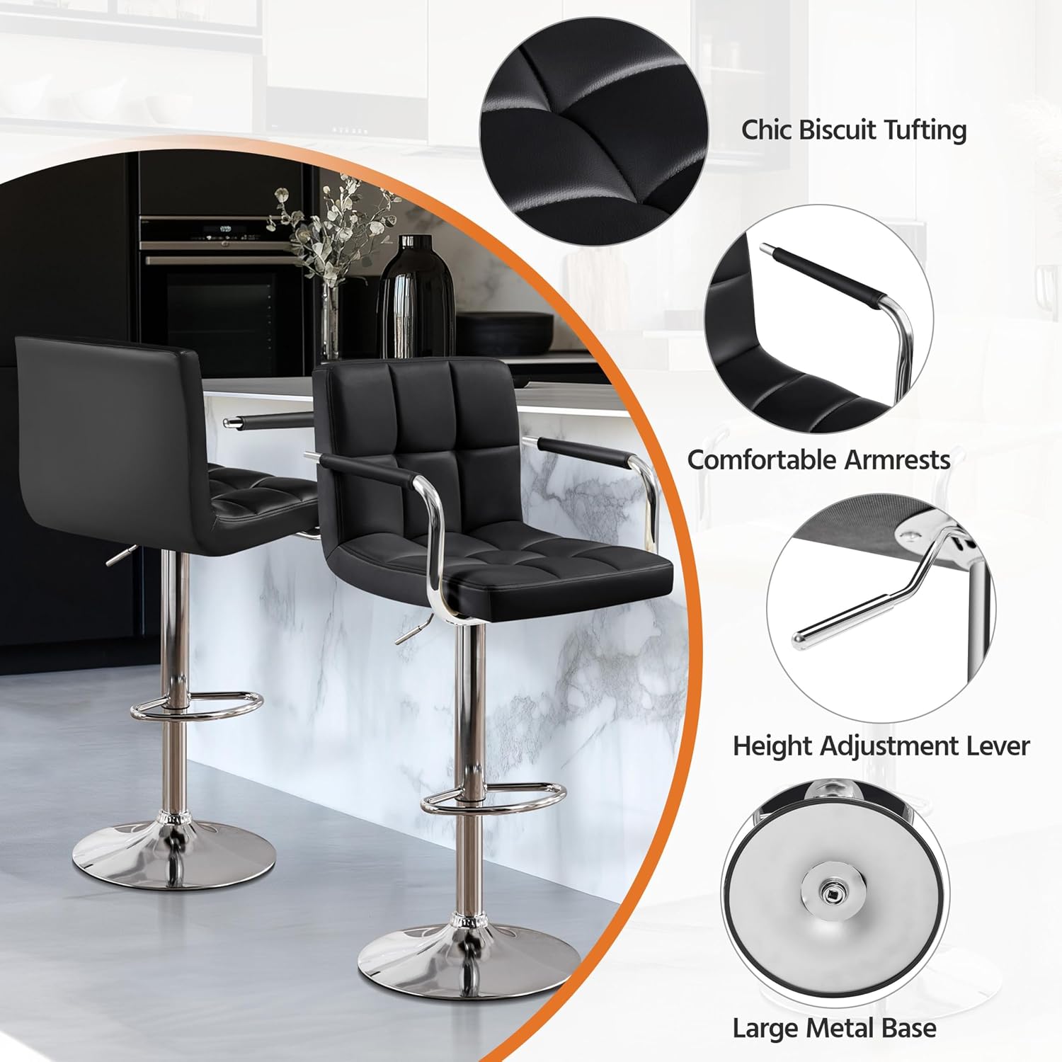 Bar Stools Set Of 2, PU Leathe - Commercial Kitchen Counter ulasan dan harga
